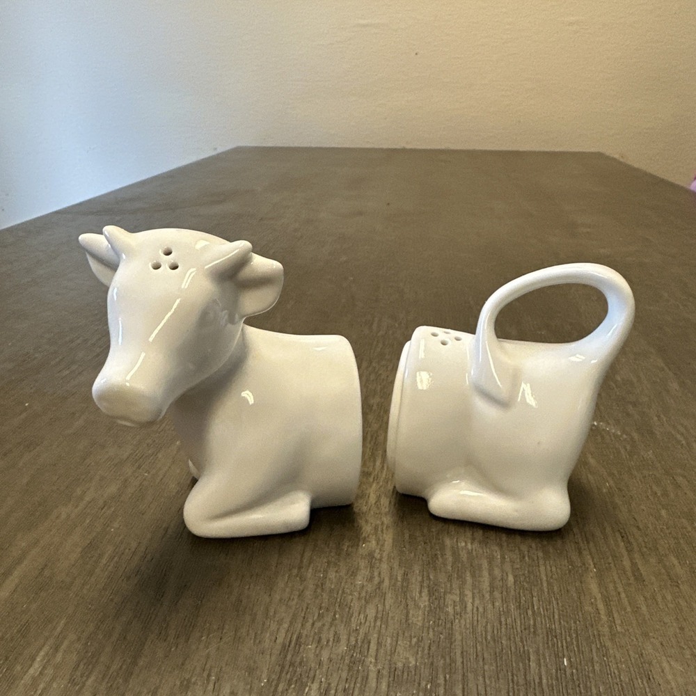 White Ceramic Halved Cow Salt And Pepper Shaker Set